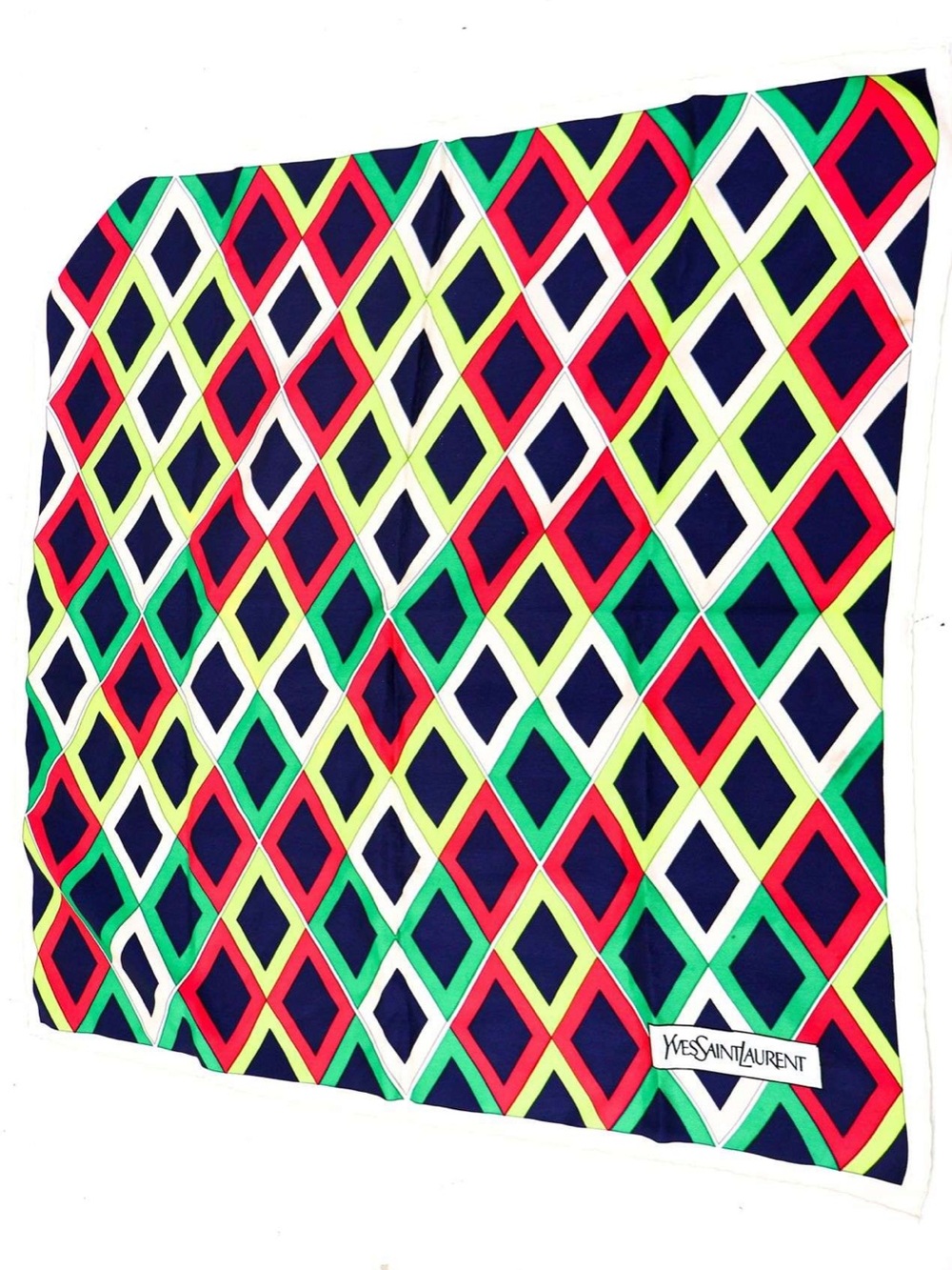Vintage YSL Yves Saint Laurent Geometric Diamond Silk Scarf w/ Authenticity